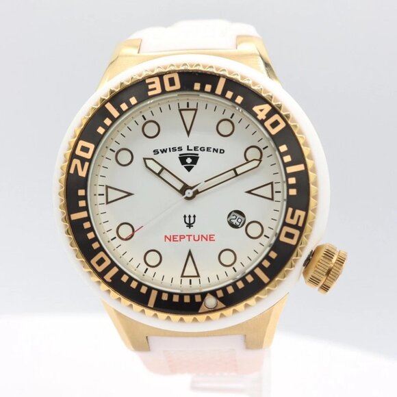 53mm Swiss Legend Neptune White Men's Quartz Wristwatch Swiss Stainless Steel - Picture 5 of 6